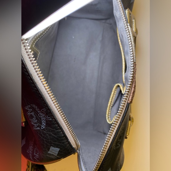 MCM Black Canvas, Snakeskin Embossed and Leather Princess Lion Boston Bag - Picture 9 of 12